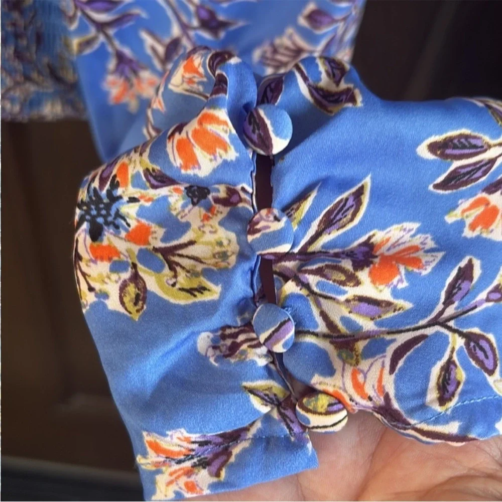 EUC Free People Santiago Boho Top Periwinkle Floral Size Small